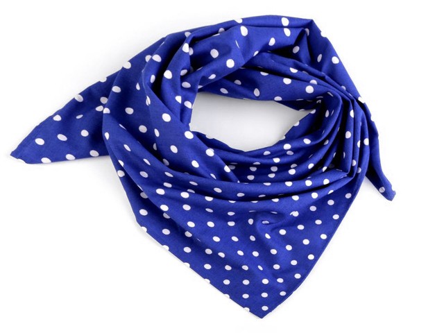 Motorkářský bavlněný šátek královsky modrý, bílý puntík 7mm