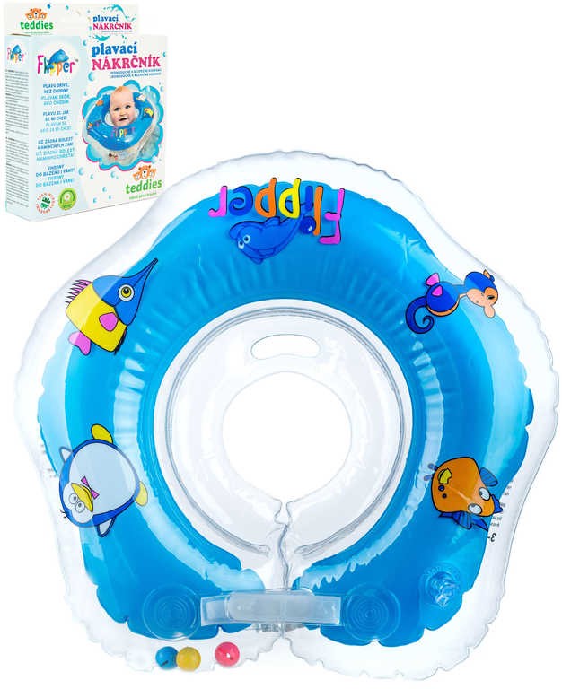 Baby nákrčník plavací kruh Flipper modrý nafukovací podpěra hlavy