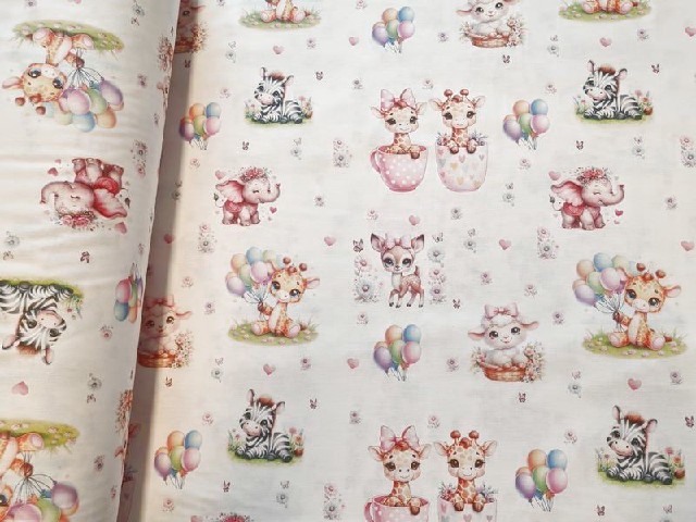 Bavlněná látka 3D tisk metráž šíře 240 cm - Veselá mláďátka ZOO