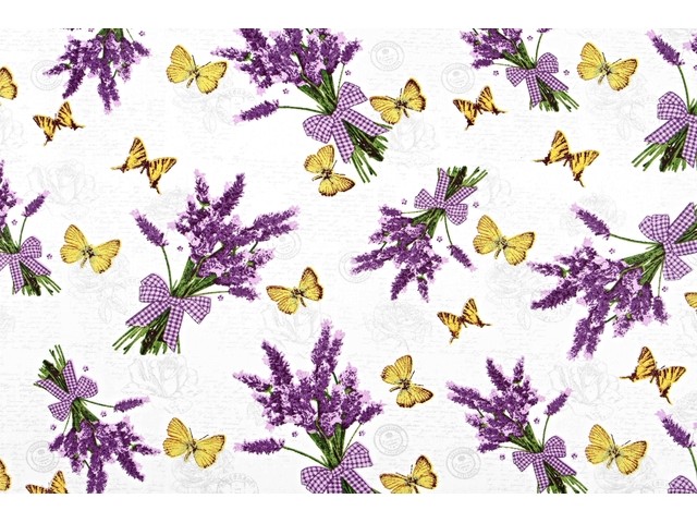 Bavlněná látka š.160 - Levandule s motýly