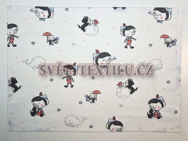 Bavlněný pytlík na přezůvky 29x40cm - Malý Pinocchio kluk s dlouhým nosem