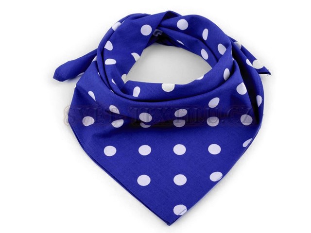 Bavlněný šátek královsky modrý - bílý puntík 17 mm