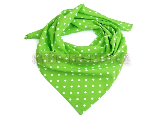 Bavlněný šátek neonově zelený - bílý puntík 7 mm