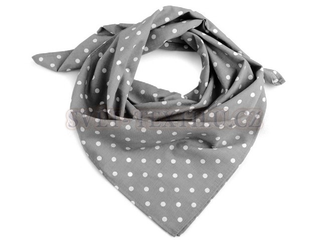 Bavlněný šátek pastelově šedý - bílý puntík 7 mm