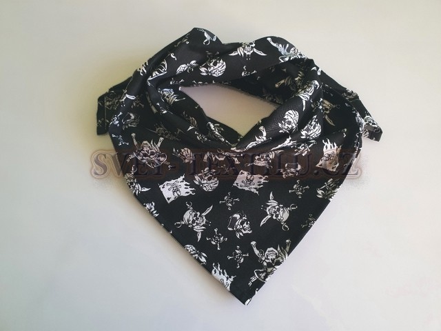 Bavlněný šátek - Pirátské lebky na černé