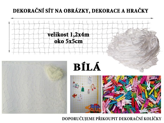 Bílá dekorační síť na zeď 4x1,2m oko 5x5cm