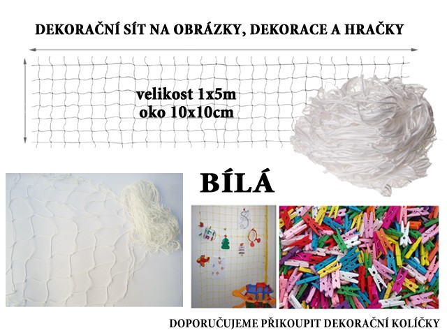 Bílá dekorační síť na zeď 5x1m oko 10x10cm