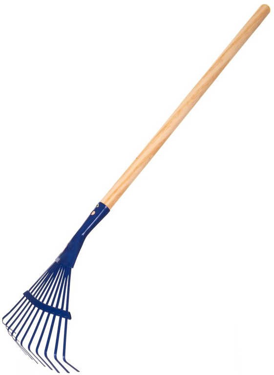Dětské kovové hrábě modré planžetové s násadou 80cm