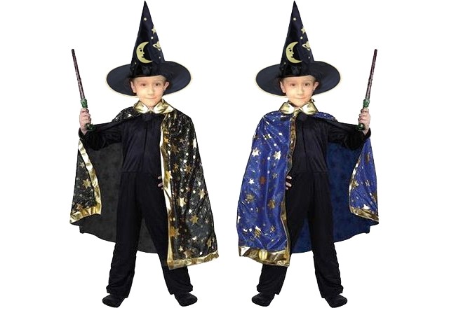 Dětský karnevalový plášť s hvězdami černý/modrý