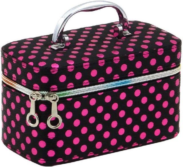 Dětský kosmetický kufřík černo-růžový puntík vel. S se zrcadlem