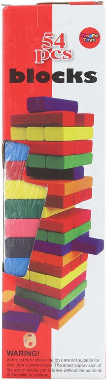 Dřevěná Věž Jenga barevná 54 dílků v krabičce