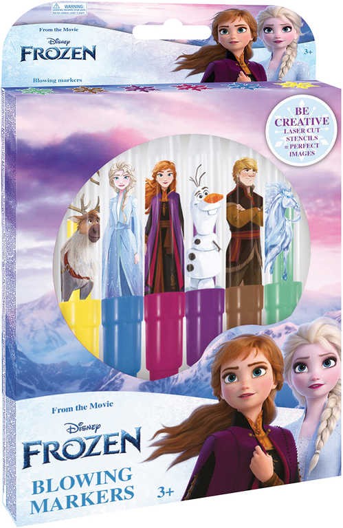 Foukací fixy 6ks Ledové Království (Frozen) set se 4 šablonami
