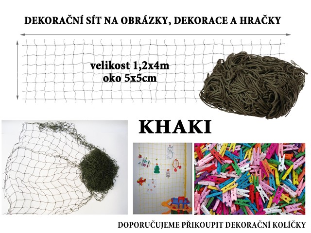 Khaki dekorační síť na zeď 4x1,2m oko 5x5cm