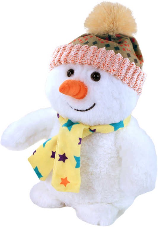 Plyšový sněhulák veselý 26cm s čepicí a šálou