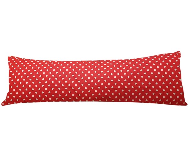 Povlak na dlouhý polštář Červený, bílý puntík 11mm
