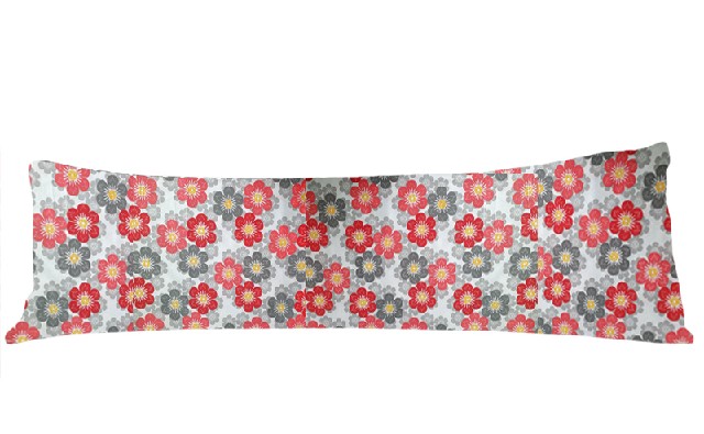 Povlak na dlouhý polštář Květy červené/šedé