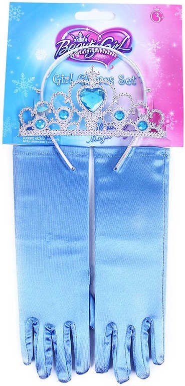 Rukavice pro princeznu modrý set s korunkou a čelenkou
