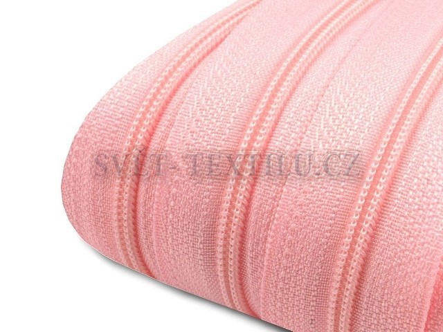 Světle růžový spirálový zip 3mm - metráž