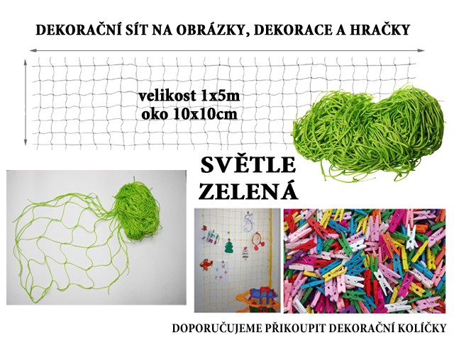 Světle zelená dekorační síť na zeď 5x1m oko 10x10cm