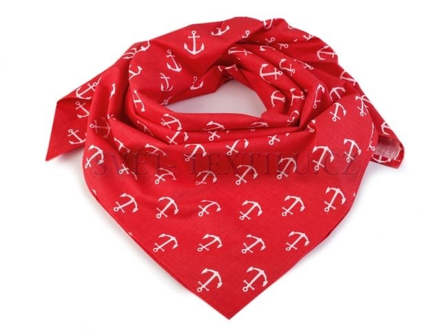 Trojcípý šátek drobné kotvičky na červené